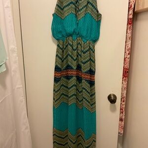 Sweet Storm Teal and Gold Chevron Maxi Dress